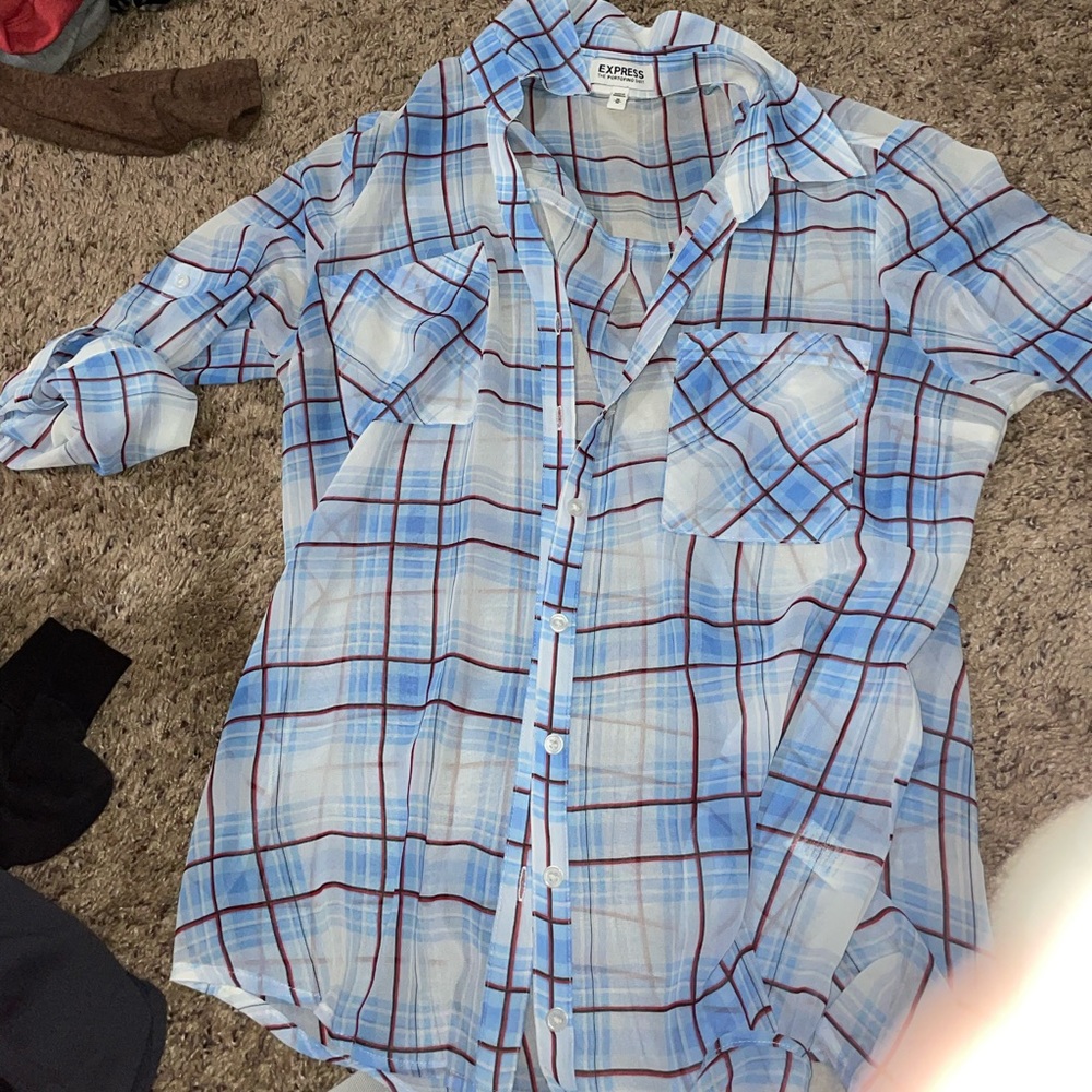 Plaid with red white and blue button up portofino shirt